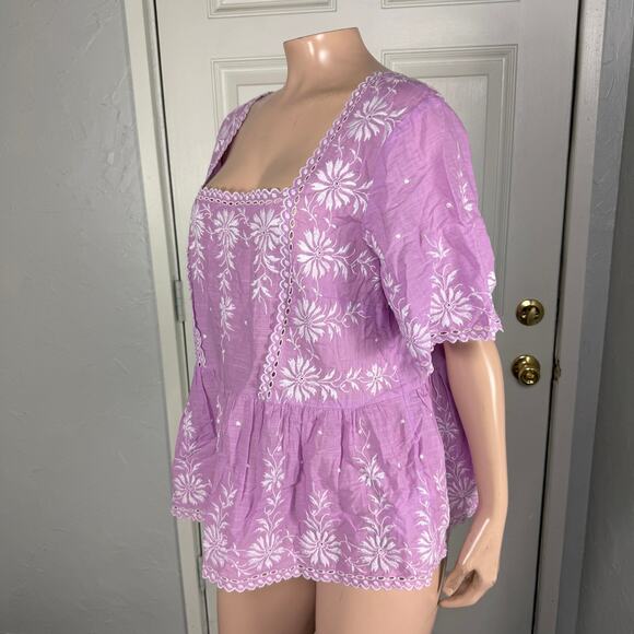 NEW Maeve Women's Shirt 16P Peasant Top Shirt Floral Embroidered Cotton Boho N5 - Picture 2 of 7